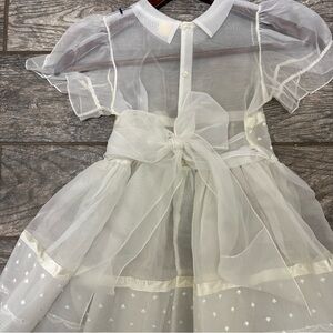 VTG old stock Voile EASTER dress little girl 6A sheer white bow ribbon buttons